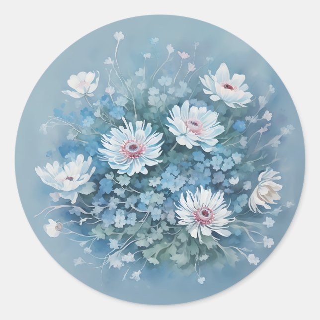 Sticker Rond Anémones délicates dans une aquarelle perdue (Devant)