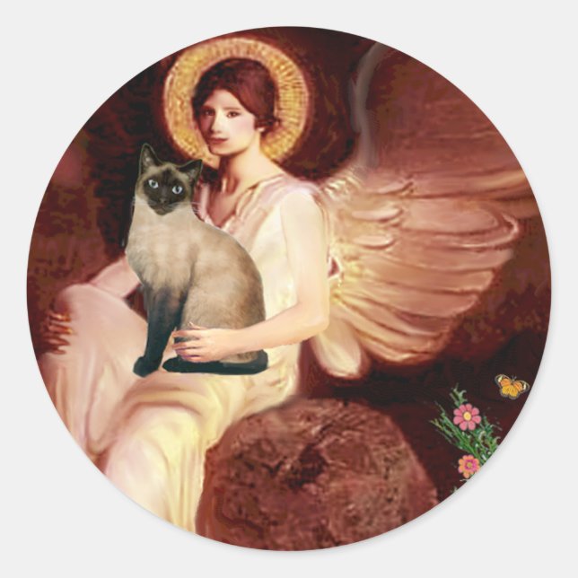 Sticker Rond Ange assis - Chat siamois Seal Point (Devant)