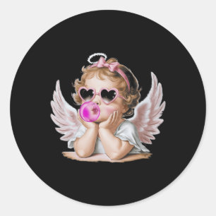 Sticker Rond Ange Cupidé Rétro Saint Valentin Coup Vintage