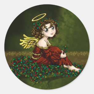 Sticker Rond Ange de houx