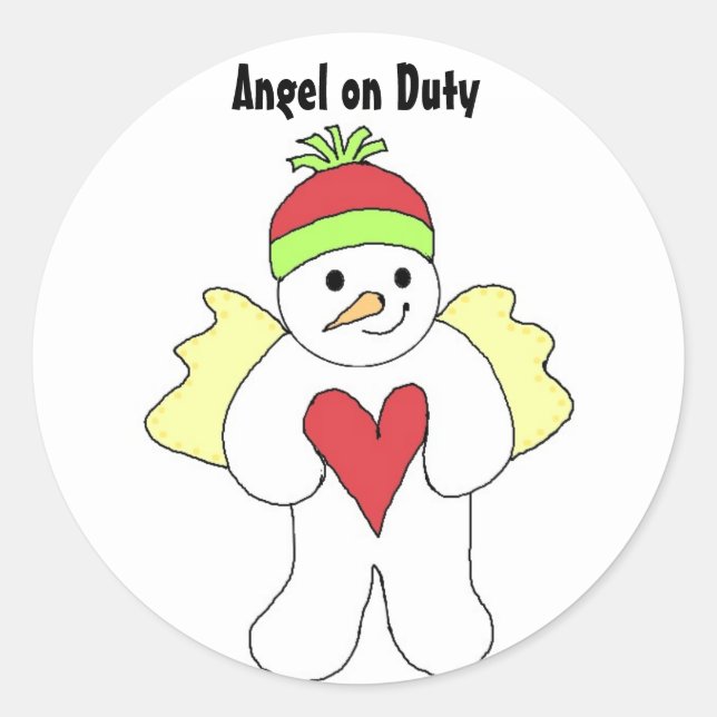 Sticker Rond Ange de neige en service (Devant)