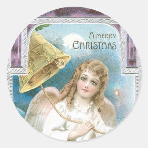 Sticker Rond Ange de Noël avec cloche