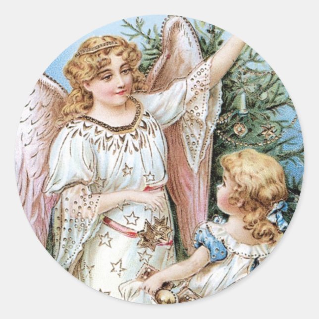 Sticker Rond Ange de Noël avec enfant (Devant)
