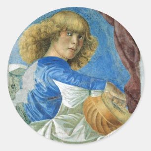 STICKER ROND ANGE DE NOËL BLEU FABRIQUANT LA MUSIQUE