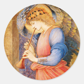 Sticker Rond Ange de Noël jouant de la trompette image d'art