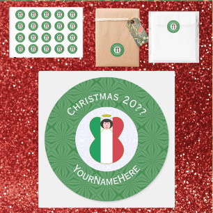 Sticker Rond Ange de Noël personnalisé avec drapeau italien