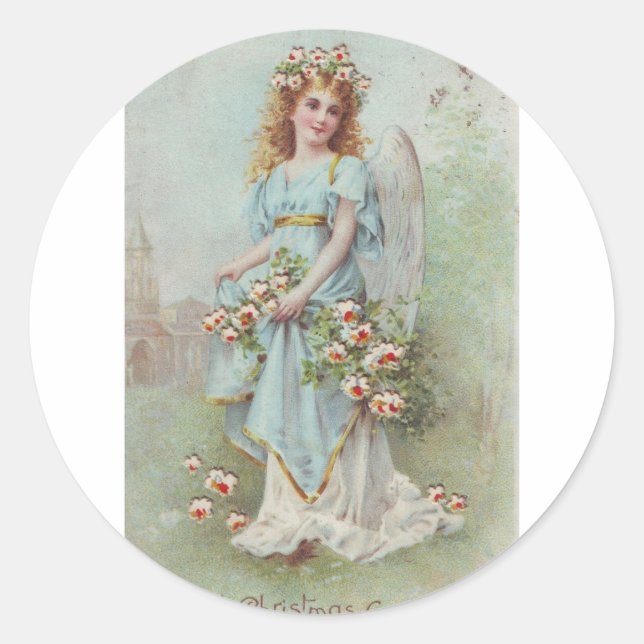 Sticker Rond Ange de Noël Vintage (Devant)