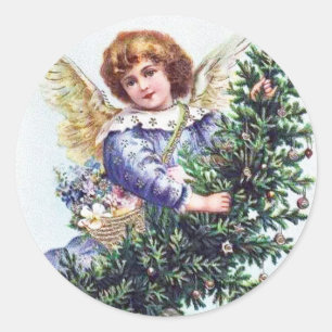 Sticker Rond Ange de Noël Vintage Faux Gold