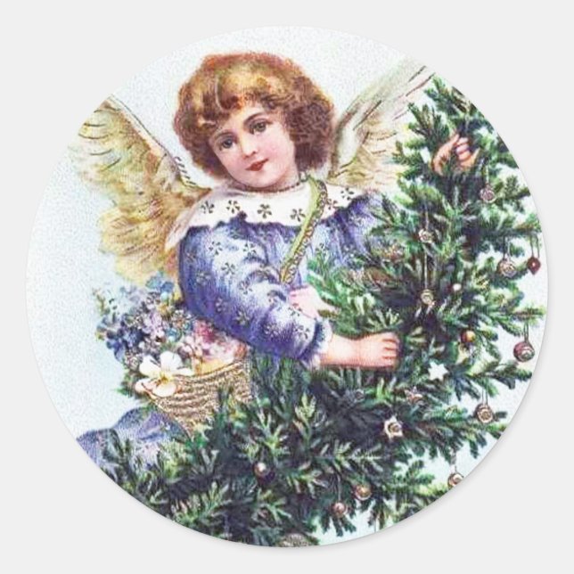 Sticker Rond Ange de Noël Vintage Faux Gold (Devant)