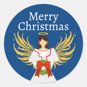 Sticker Rond Ange de Noël Wreath moderne Ailes Halo Bleu
