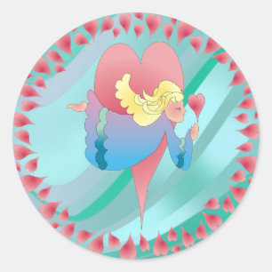 Sticker Rond ANGE et COEURS par SHARON SHARPE