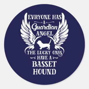 Sticker Rond Ange gardien de chien de Basset hound