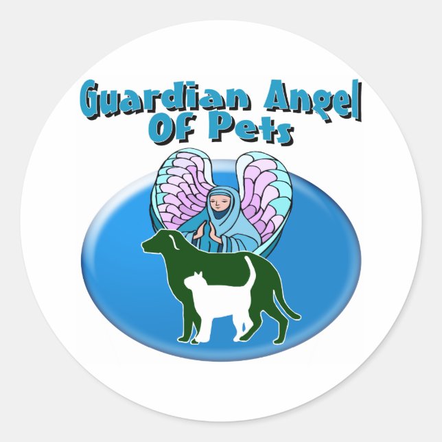 Sticker Rond Ange Gardien Des Animaux De Compagnie (Devant)