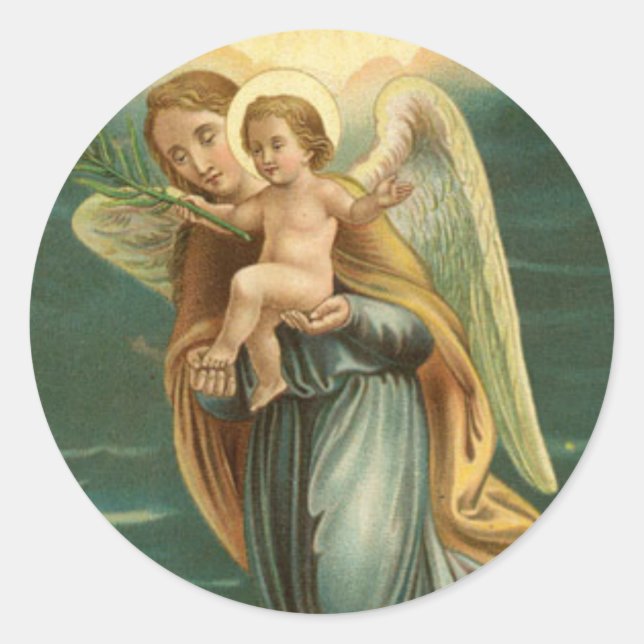 Sticker Rond Ange Gardien Et Bébé Jésus (Devant)