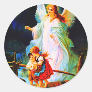 Sticker Rond Ange gardien et enfants de Heiliger Schutzengel