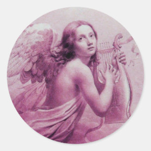 STICKER ROND ANGE JOUER LYRA SUR LES NUAGES