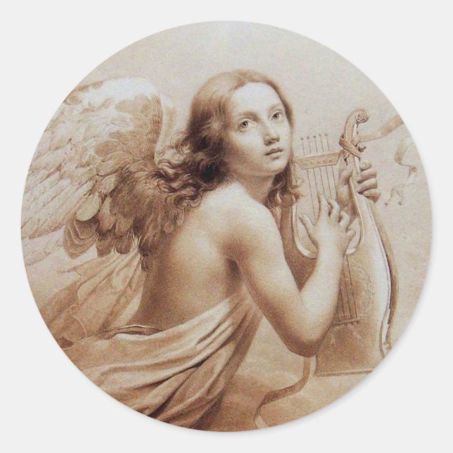 STICKER ROND ANGE JOUER LYRA SUR LES NUAGES (Devant)