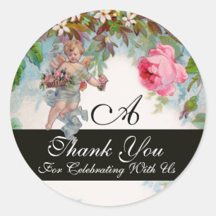 Sticker Rond ANGE ROMANTIQUE RASSEMBLANT ROSE ROSE ROSE Merci