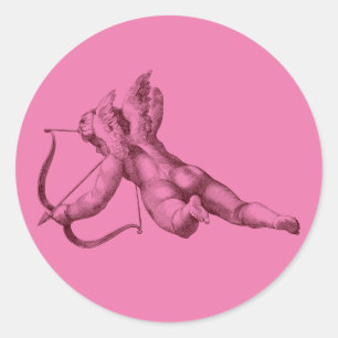 Sticker Rond Ange rose croupide Chatte de la Saint Valentin