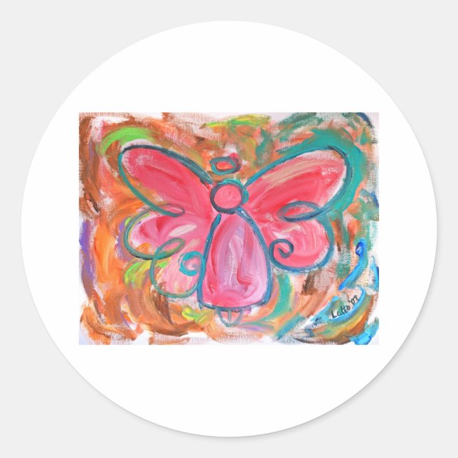 Sticker Rond ange rose pour feuilles d'automne (Devant)