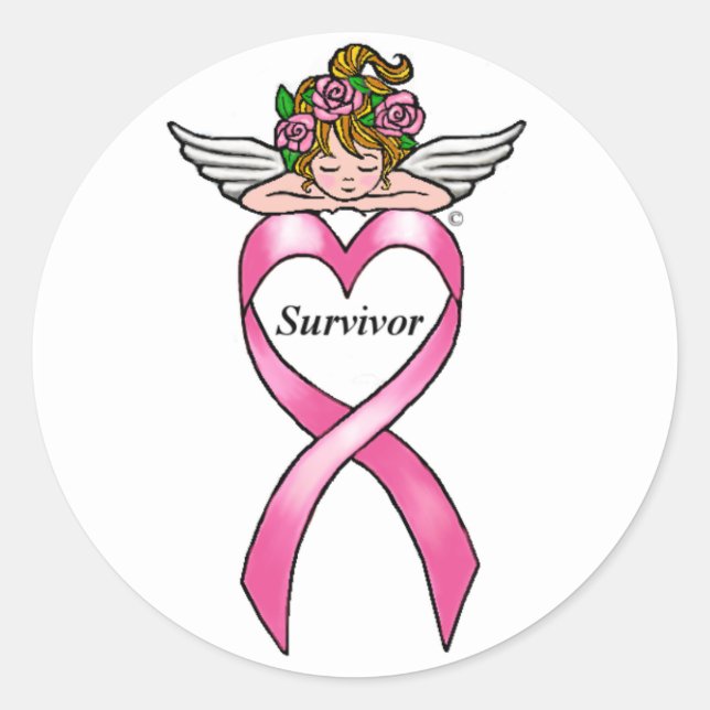 Sticker Rond Ange "Survivant" du cancer du sein (Devant)