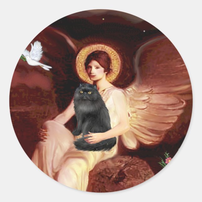 Sticker Rond Angel assis - chat perse noir (Devant)