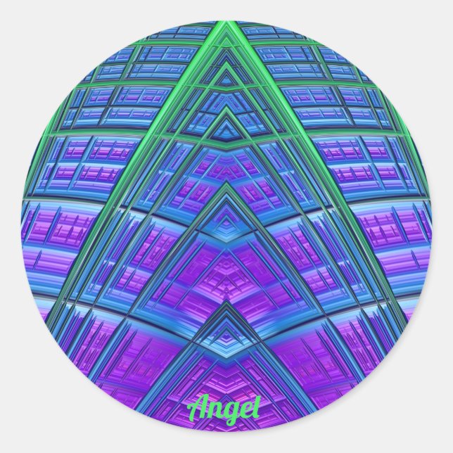 Sticker Rond ANGEL ~ COOL ! Vert bleu bleu géométrique ~ (Devant)