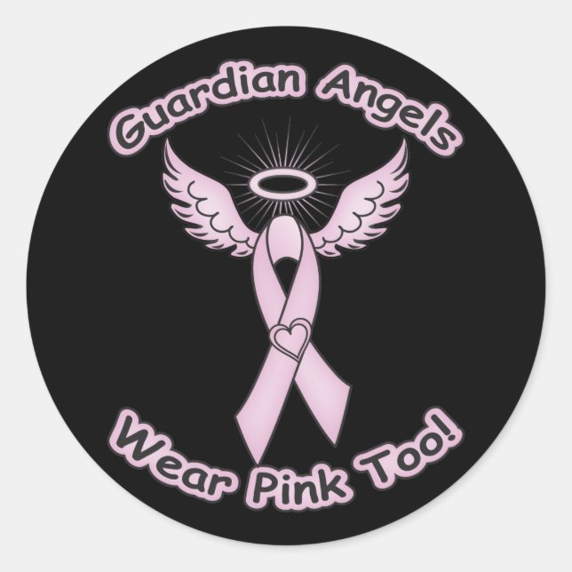 Sticker Rond Angel du gardien du ruban rose (Devant)
