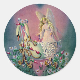Sticker Rond ANGEL ET BÉBÉ DE GUARDIAN par SHARON SHARPE