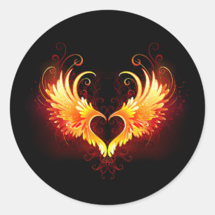 Sticker Rond Angel Fire Heart with Wings