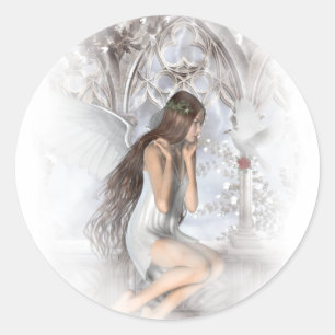 Sticker Rond Angel gothique et sa colombe Vignette