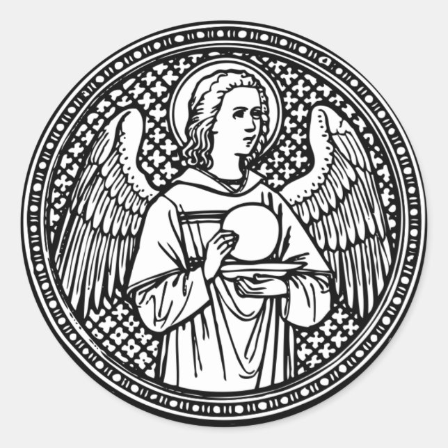 Sticker Rond Angel noir et blanc avec hôte Religieux catholique (Devant)