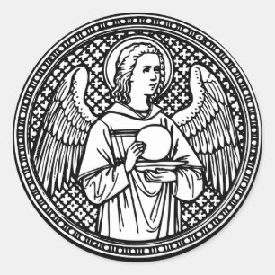 Sticker Rond Angel noir et blanc avec hôte Religieux catholique