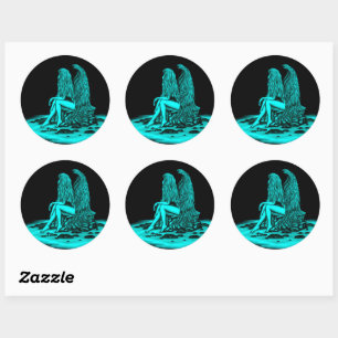 Sticker Rond Angel, perdu dans la pensée, noir et vert Design
