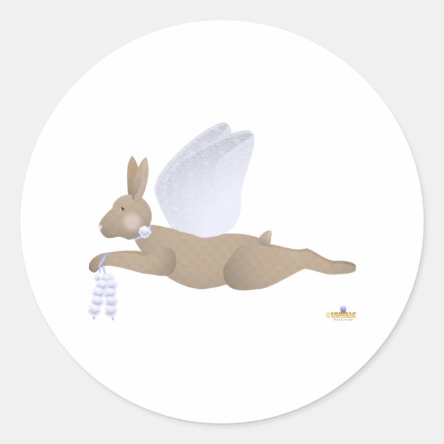 Sticker Rond Angel Rabbit Brown Blue Roses (Devant)