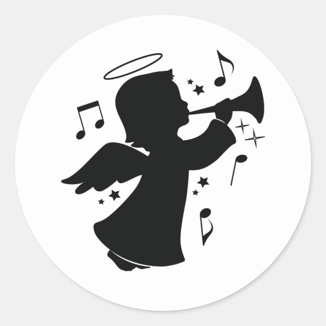 Sticker Rond Angel souffler une trompette avec des notes (Devant)