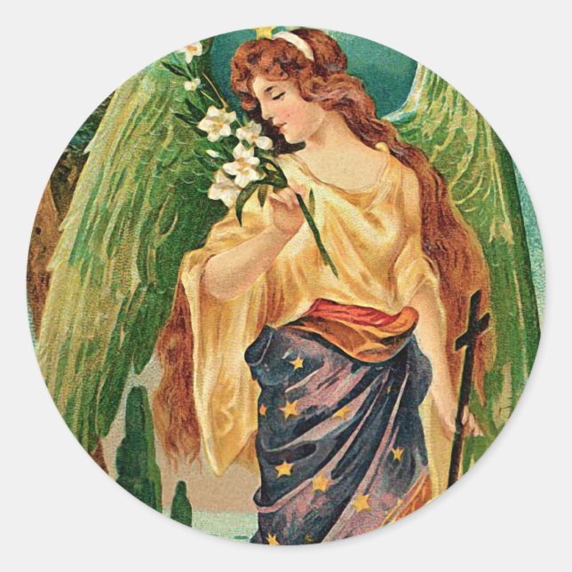 Sticker Rond Angel tenant une branche florale (Devant)