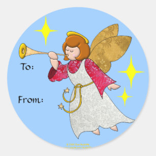Sticker Rond Angel With Trumpet Holiday Tags cadeaux