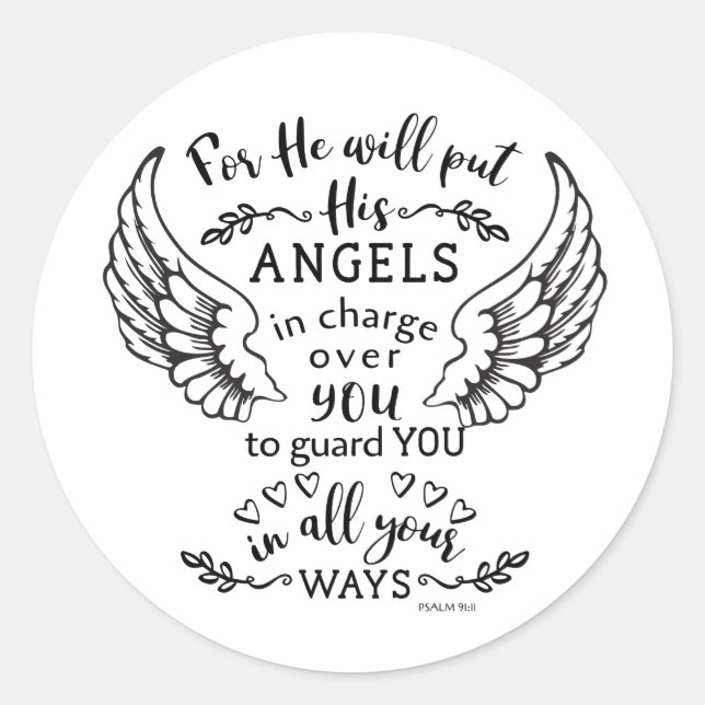 Sticker Rond Angels Bible Écriture Verse Psaume 91:11 (Devant)