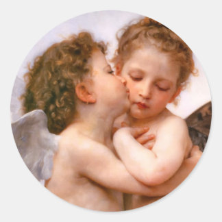 Sticker Rond Angels First Kiss, Bouguereau
