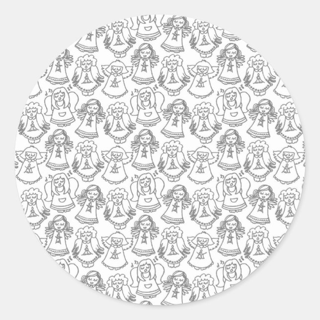 Sticker Rond anges chanteurs monochromes sur arrière - plan bla (Devant)