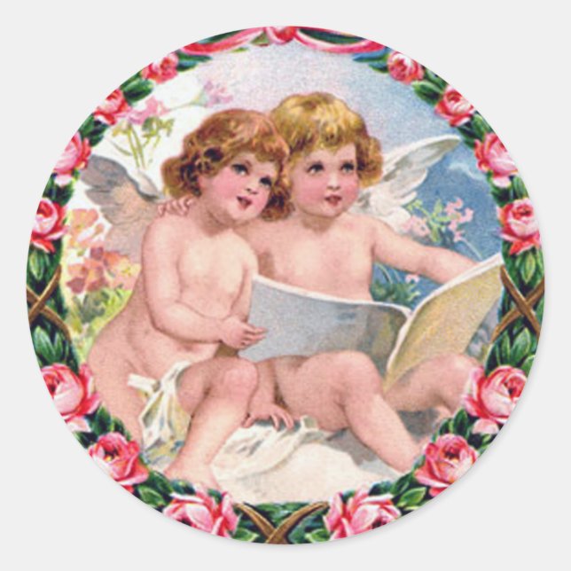 Sticker Rond Anges de la Saint-Valentin vintages (Devant)
