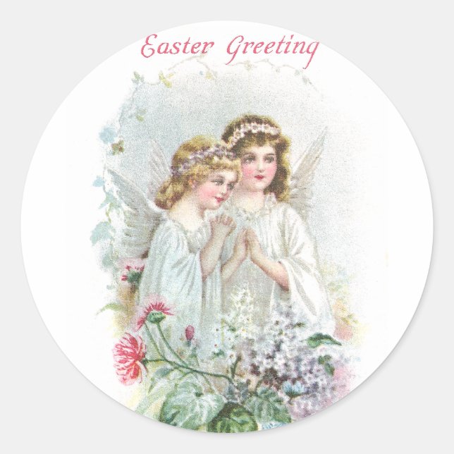 Sticker Rond Anges et fleurs Vintage Pâques (Devant)