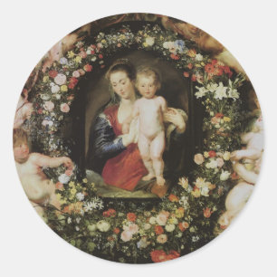 Sticker Rond Anges Madonna et enfants Rubens Art