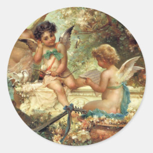 Sticker Rond Anges musiciens par Hans Zatzka, Victorian Fine Ar