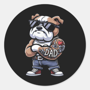 Sticker Rond Anglais Bulldog I Love Papa Funny Chien Tattoo