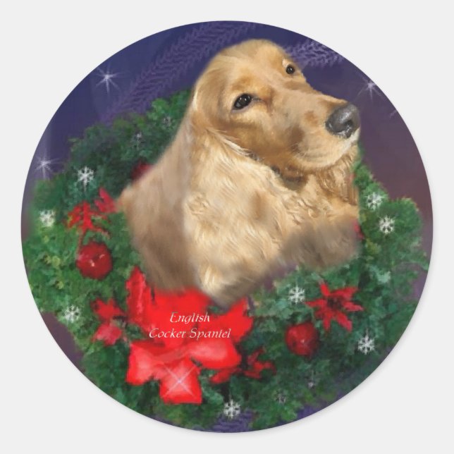 Sticker Rond Anglais Cocker Spaniel Cadeaux de Noël (Devant)