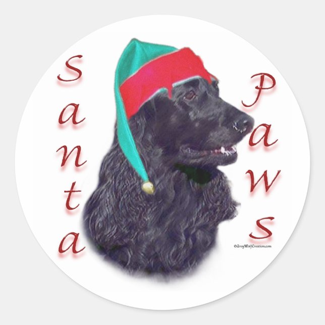 Sticker Rond Anglais Cocker Spaniel (noir) Père Noël Paws (Devant)