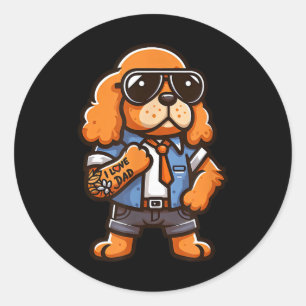 Sticker Rond Anglais Er Espagnol I Love Papa Drôle Chien Tattoo