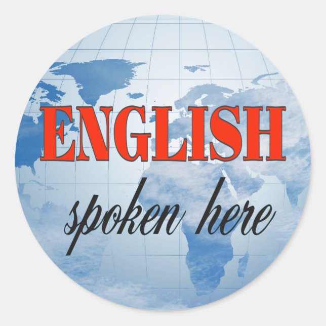 Sticker Rond Anglais parlé ici terre nuageuse (Devant)